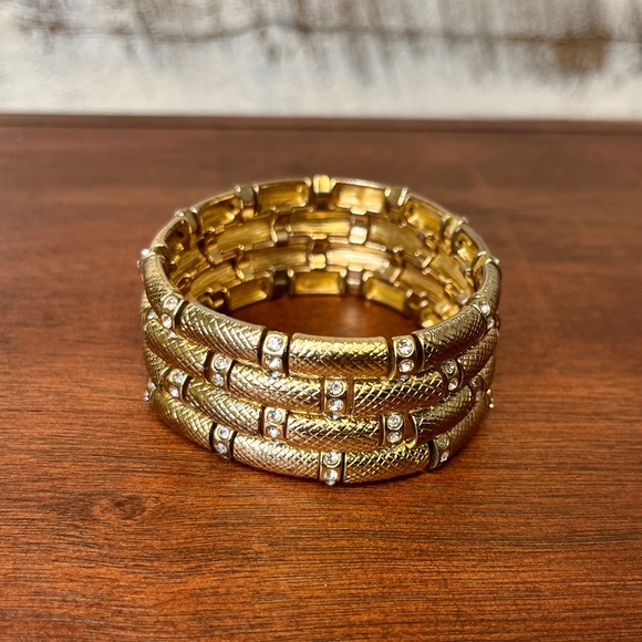 Vintage Exotic Snake Gem Bling Accents Bangle Bracelet Stretch Statement Retro - Picture 3 of 8